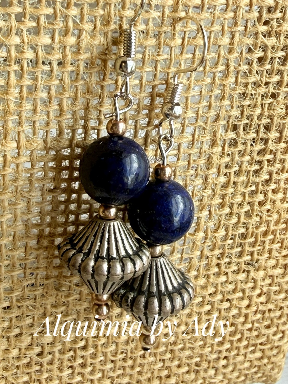 Alquimia Navy Lapis Lazuli Stone Drop Earrings with Silver Accents